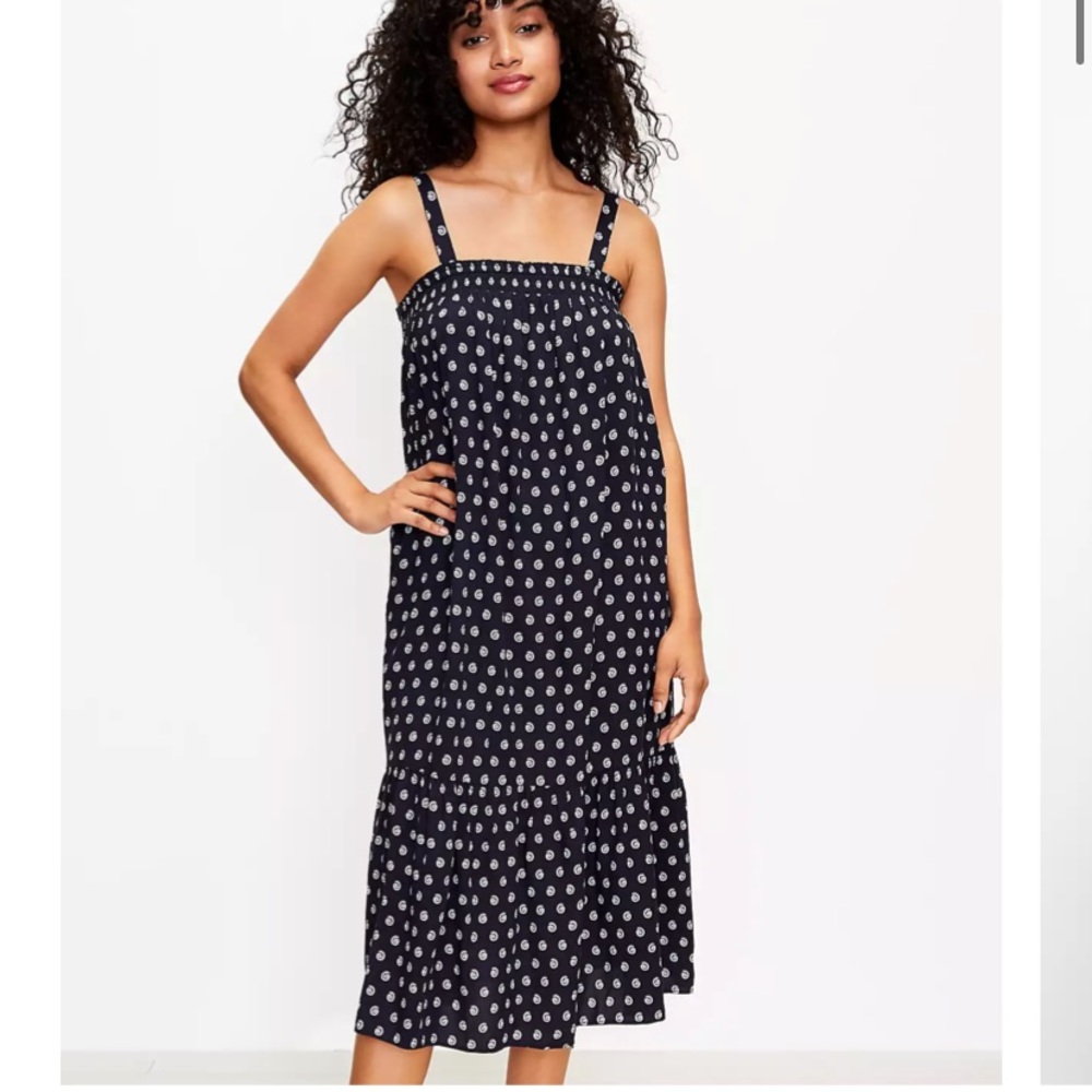 NWT LOFT Women's Shell Smocked Pocket Midi Dress